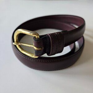 Vintage Burgundy Leather Belt Women 34 Aniline Made USA Gold Buckle Classic